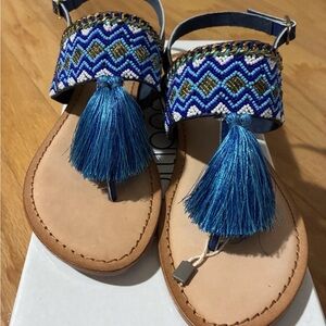 UO Blue Beaded Sandals with Tassels